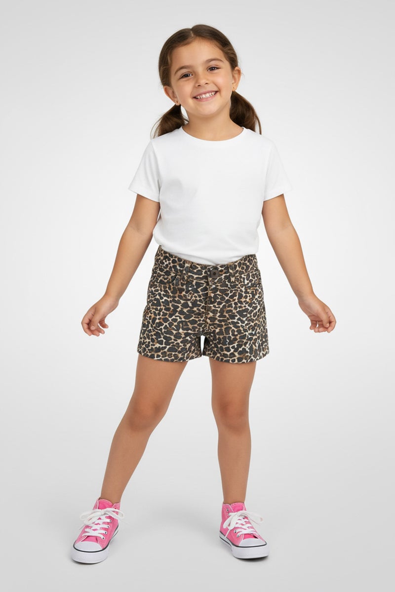 guppy Toddlers Girl Animal Print Denim Shorts, Multicolor - Image 1